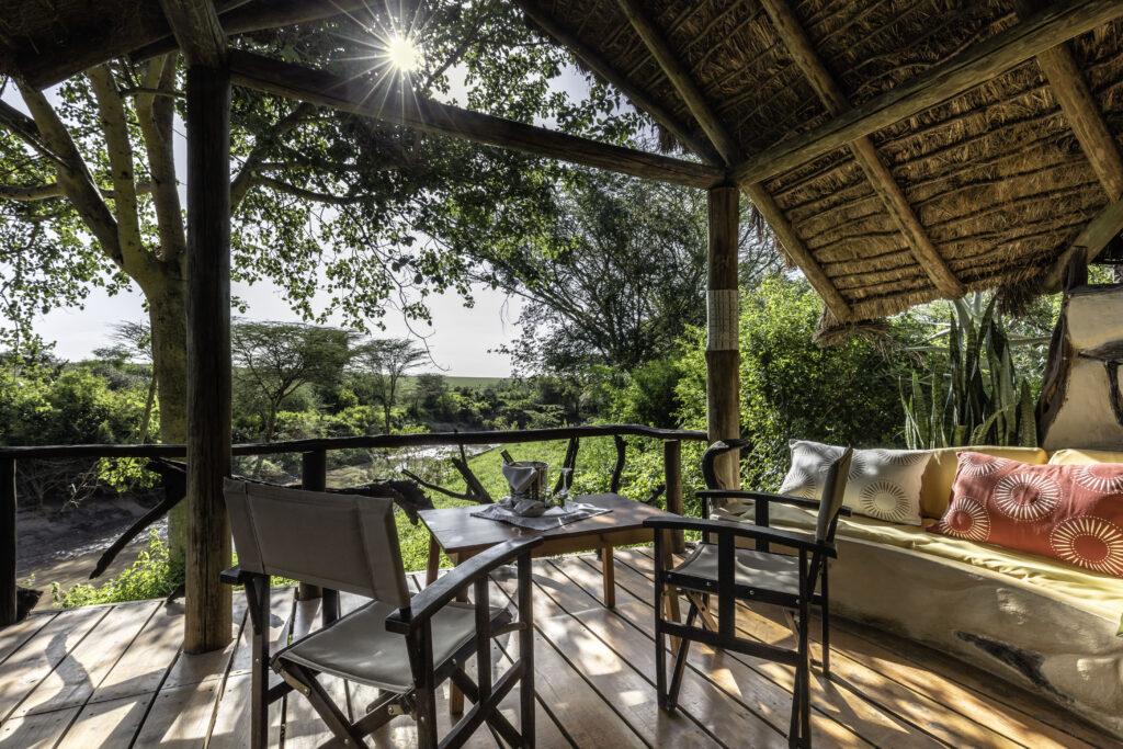 Basecamp Maasai Mara's Obama Tent (Honeymooners) front deck. Maasai Mara, Talek Region.