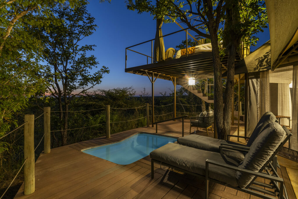 Ele Camp Private Deck at night + Private Plunge pool