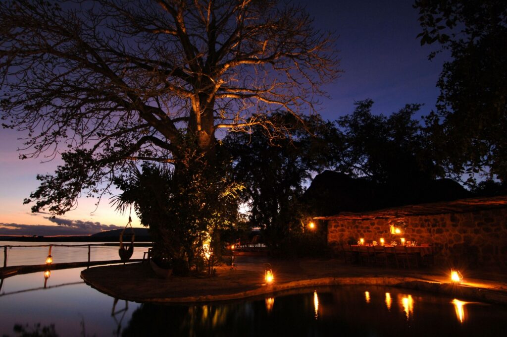 Sand Rivers swimming pool by night